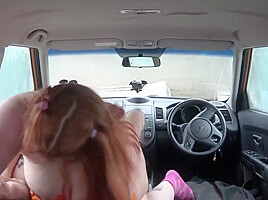 Curvy ginger brit cock rides driving...