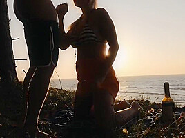 Hot blonde fucked at sunset part1...