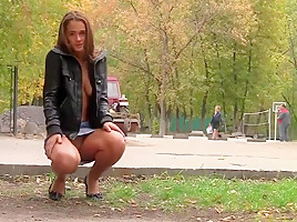 Russian babe in public street bymonique...
