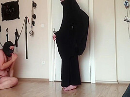 Muslim mistress canes fat slave...