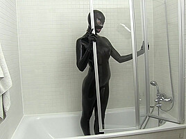 Full body catsuit showering watch4fetish...