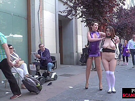 Useless babe humiliated in public by her lezdom lady