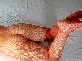 Legs handjob milf in red fishnets...