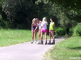 Anneli, group naked rollerblading...