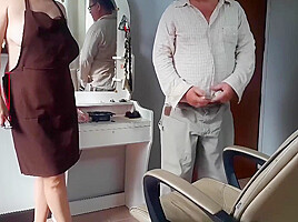 Nudist Barbershop Nude Lady Hairdresser In An Apron Makes Client To Strip The Client Is Surprised S1...