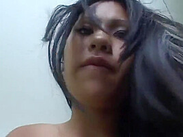 Petite asian beauty bounces up and...