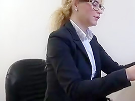 Secretary masturbation office glasses blonde...