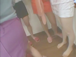 Group Footjob Sex In Colorful Nylons...