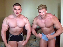Str8 muscle friends flexing and bed...