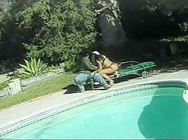 Frankie freak on outside pool...