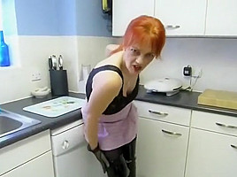 Crazy amateur redhead, kitchen...