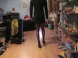 Wearing black mini skirt suit black...