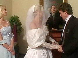 Fetish bride in satin wedding dress...
