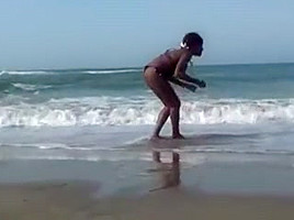 Busty Ebony Having White Men Beach...