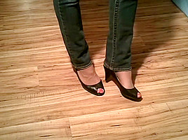 Office play black peep toe heels...