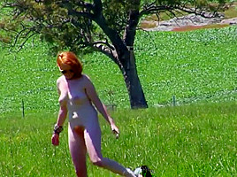 Peliroja desnuda en el campo...