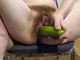 Hairy With Cucumber Dildo...