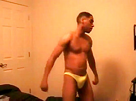 Black guy dancing in sexy underwear...