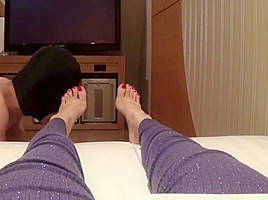 Korea foot goddess watching tv with...