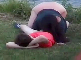 Caught act couple outdoor...