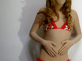 Zentai crossdresser strawberry bikini...