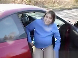 Amateur massive big tits outdoor flashing by sports car