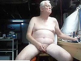 Grandpa nudist wanking his uncut cock...