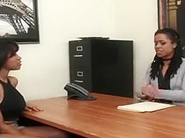 Black lesbian boss interviewing sexy candidate...