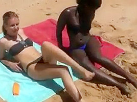 African Ebony And Blonde Share A White Cock Beach Bwc...