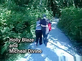 Amateur couple goes hike woods...