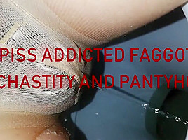 Piss addicted faggot in chastity and...