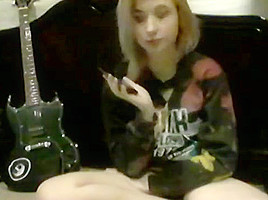 High punk teen smoking snorting finger...