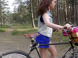 Virgin Sharlote Riding A Bike Naked In The Forest Then Anal Dildo Fun - NebraskaCoeds