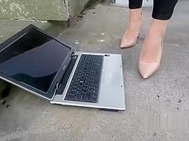 Laptop Crushed Stamped On And Destroyed In High Heels...