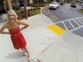 Blonde teen gives road head and...