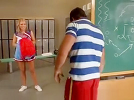 Flexible cheerleader teen in lockerroom...