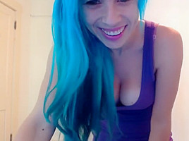With real blue hair webcam show...