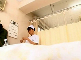 Japanese nurse with gloves fuck patient...