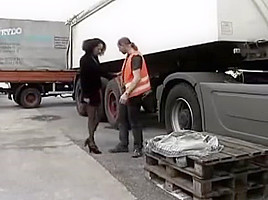 Ebony hottie fucked by trucker cumshot...