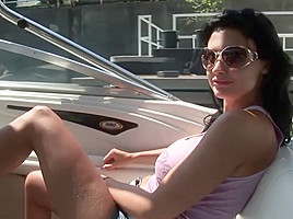 Busty Hungarian babe Aletta Ocean goes on vacation and pisses off of a boat