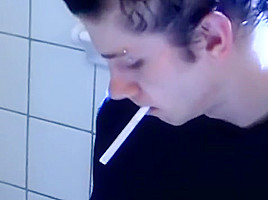 Cigar smoker jerks off bathroom solo...