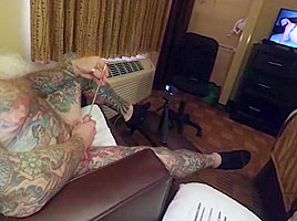 Inked daddy bear playing and fucking...