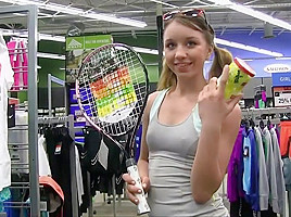 Aurora fucks her tennis racket on...