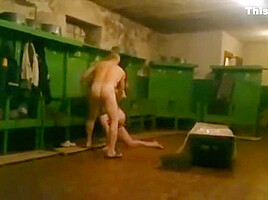 2 russian men fistfight naked locker...