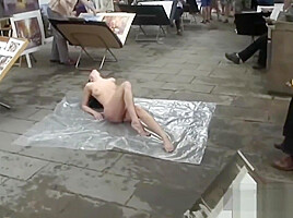 Nude public girl in barcelona...