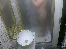 Caughty having fun in hotel shower...