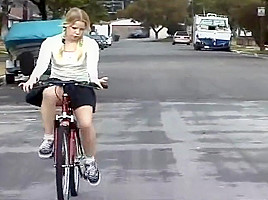 Girl Riding Bike Showing White Cotton Panties Has Sex