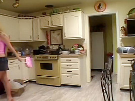 Blonde gets bent over kitchen and...