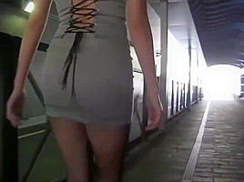 Candid Tight Minidress Upskirt Thong Flashing In The Street...