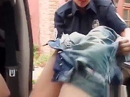 Latina officer caught on a guy jerking off in his car!
